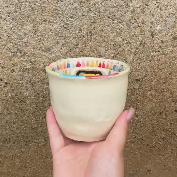 Handcrafted Ceramic Cup from the 2026 World Cup Mascot Series featuring Zayu the Jaguar Mexico Edition with a rugged patterned exterior and a mesmerizing, vibrant kiln-glaze inside | Artisan pottery by kiln solo