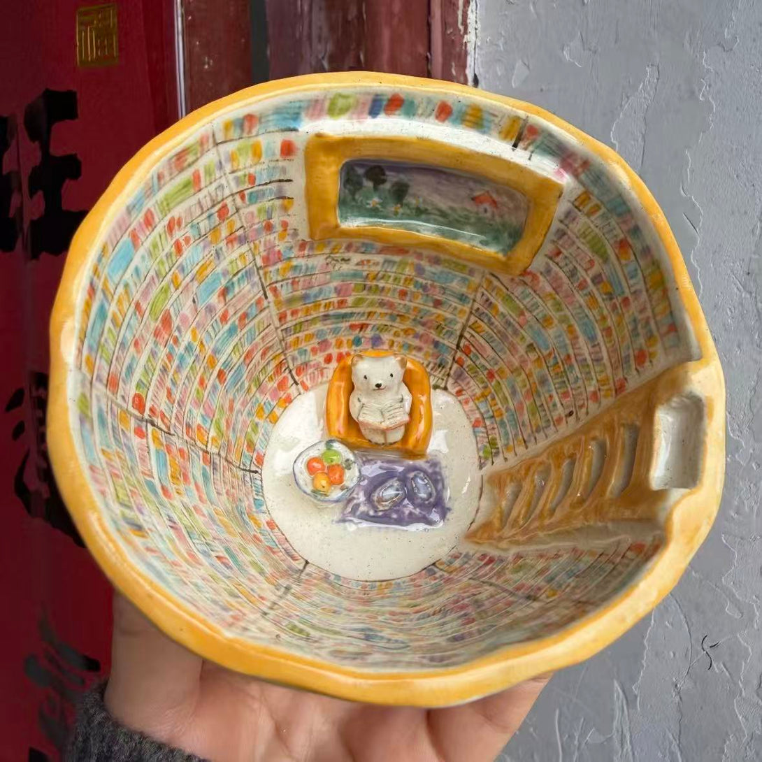 Handmade 3D Reading Bear Ceramic Coffee Mug